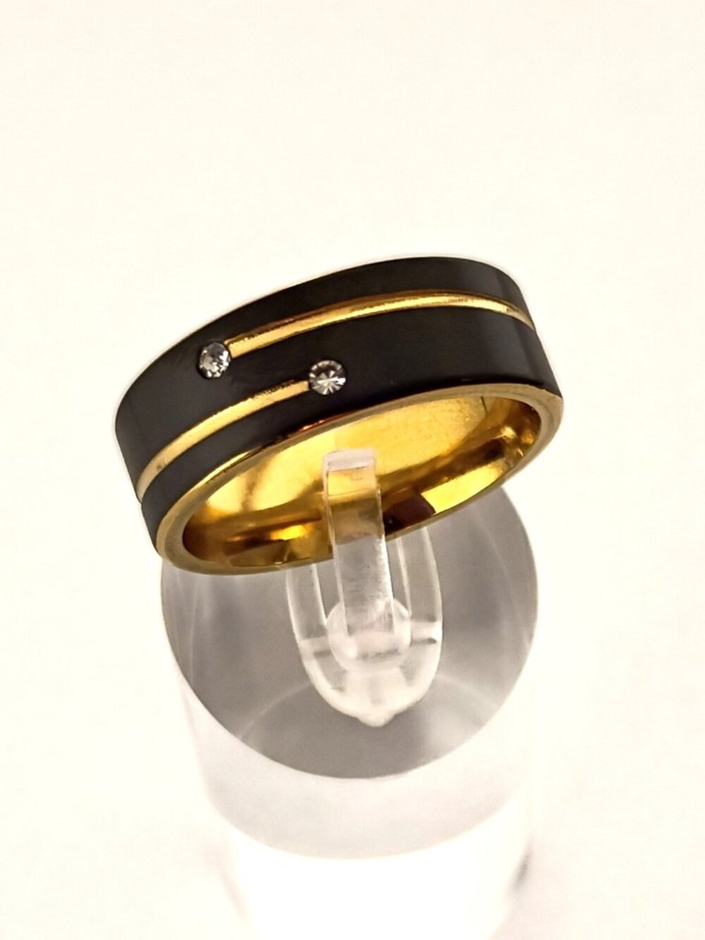 Size 11 Black & Gold Titanium Steel Wedding Ring with Zirconia Accents
